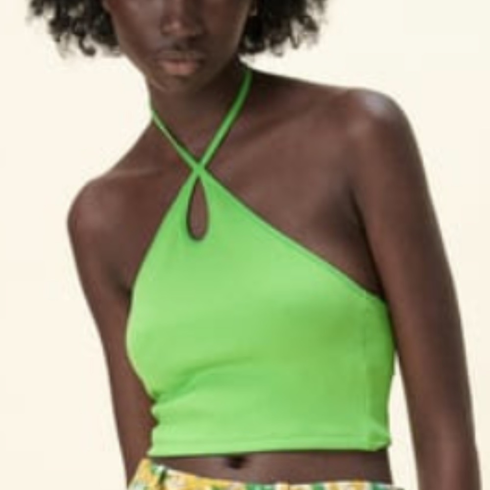 Zara Green Crossed Halter Crop Top NWT